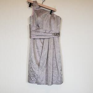 Kay Unger Purple Jacquard One Shoulder Dress Women's 6 Wedding Guest Dinner